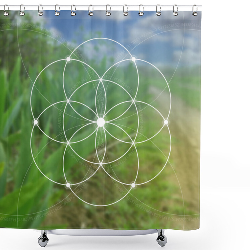 Personality  Flower Of Life - The Interlocking Circles Ancient Symbol. Sacred Geometry. Mathematics, Nature, And Spirituality In Nature. Fibonacci Row. The Formula Of Nature. Self-knowledge In Meditation. Shower Curtains