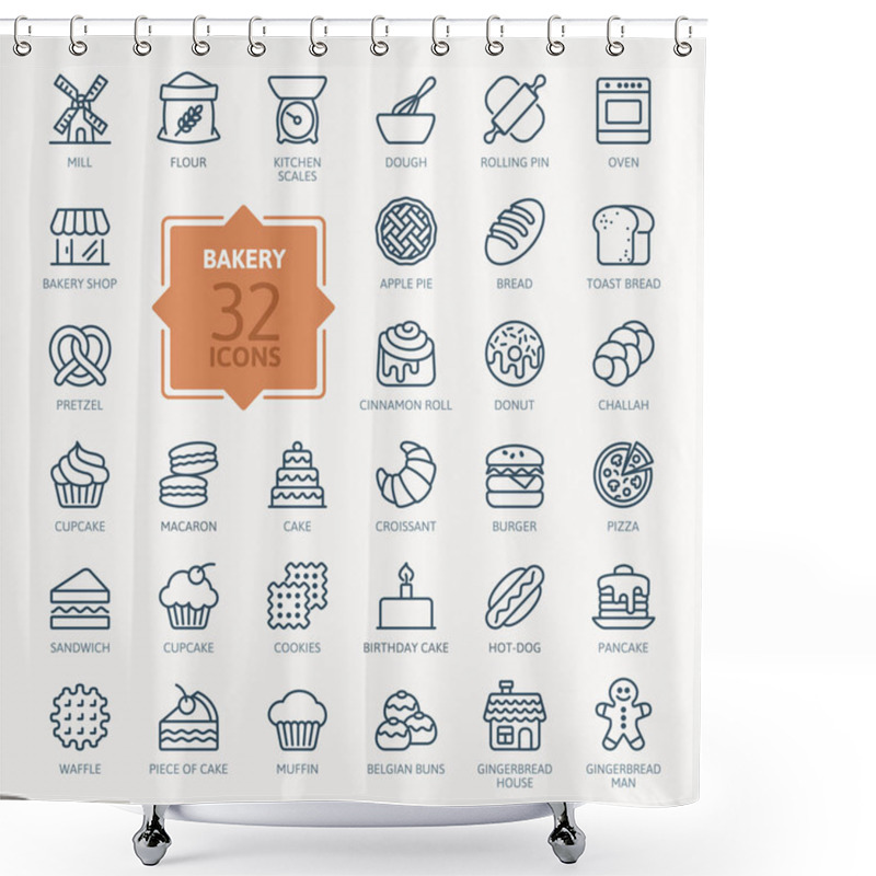 Personality  Bakery Icon Set - Outline Web Icon Set, Vector, Thin Line Icons Collection Shower Curtains