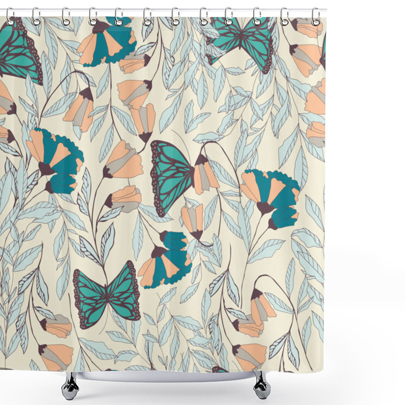 Personality  Vector Traditional Seamless Pattern With Monarch Butterflies Shower Curtains