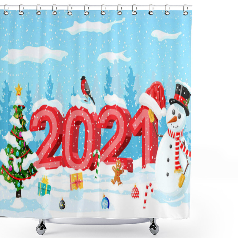 Personality  Merry Christmas And New Year Holiday Greeting Card Shower Curtains