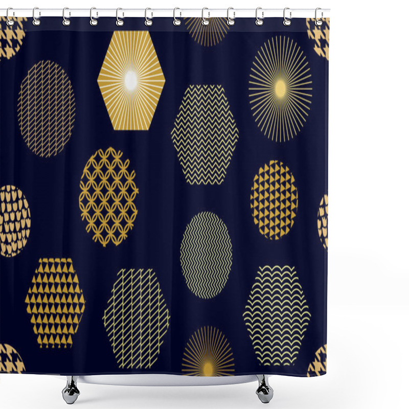 Personality  Japanese Golden Print With Hexagons. Shower Curtains