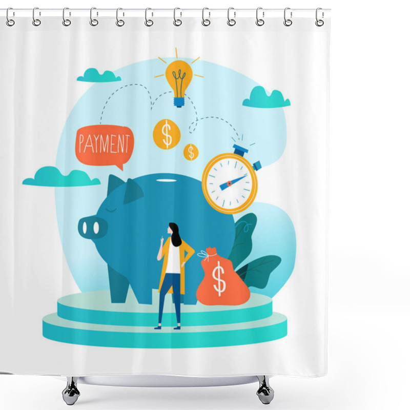 Personality  Business And Finance Services, Money Loan, Budget Planning Flat Vector Illustration Design. Long Term Investment, Savings Account Deposit, Pension Fund Design For Mobile And Web Graphics Shower Curtains