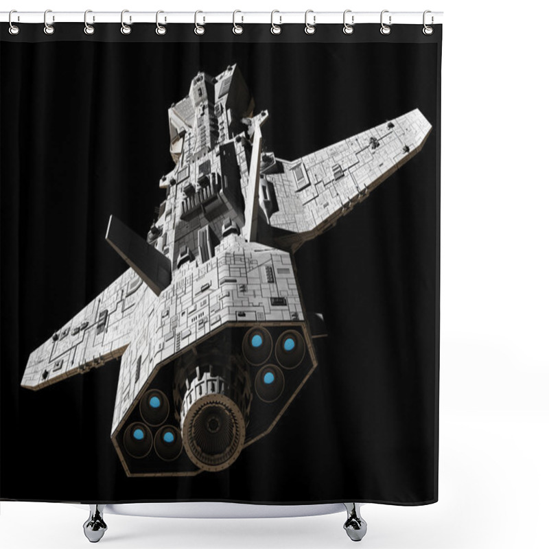 Personality  Science Fiction Interplanetary Gunship - Top Rear View Shower Curtains