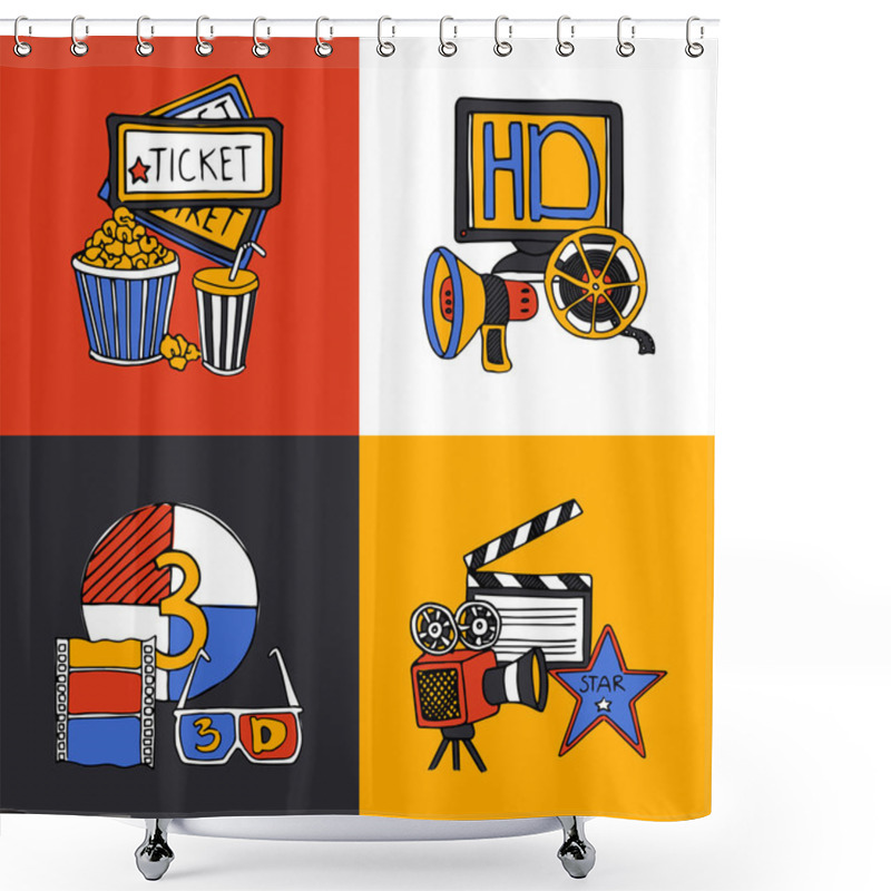 Personality  Cinema Design Concept Flat Icons Set Shower Curtains