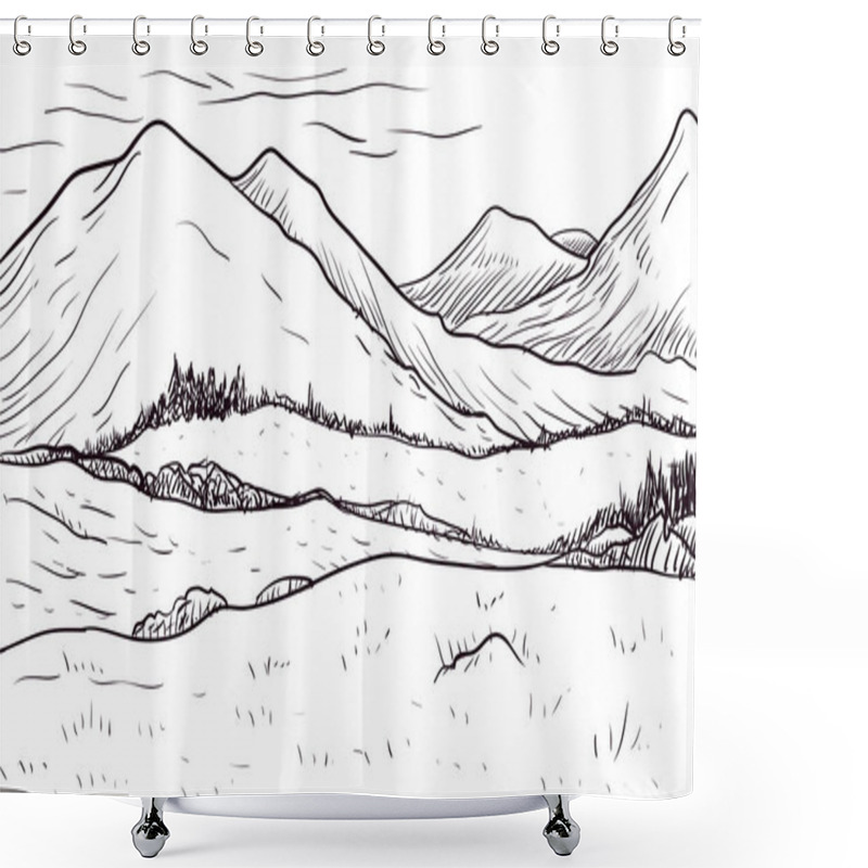 Personality  Abstract Monochrome Vector Sketch Of Landscape Shower Curtains