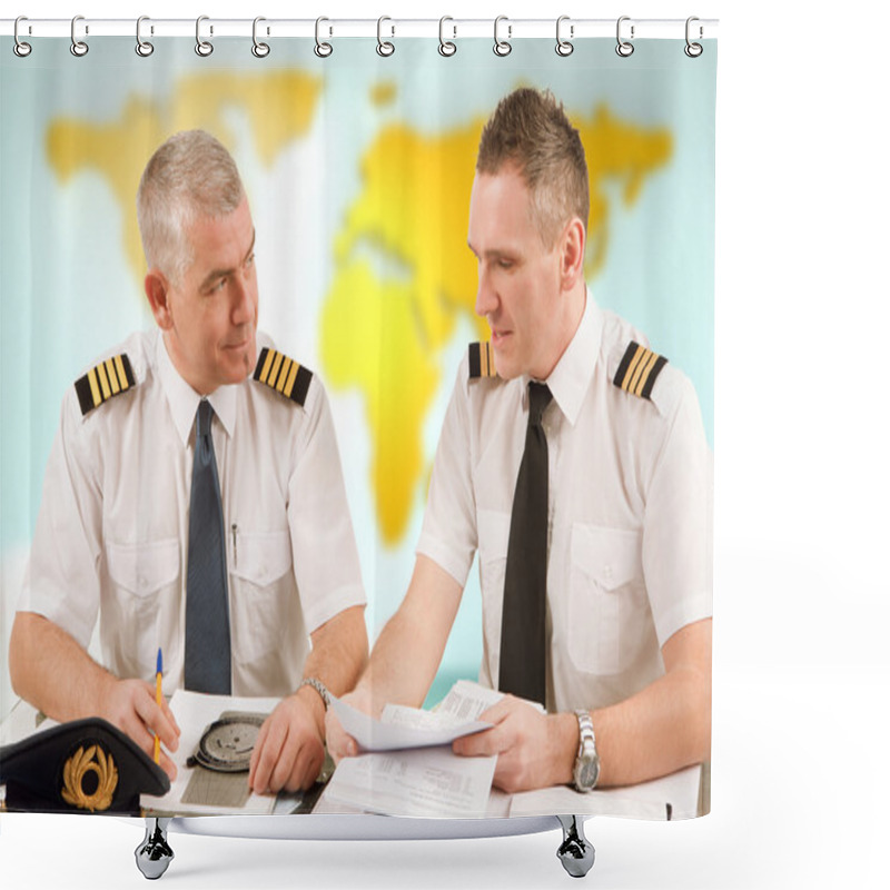 Personality  Airline Pilots Filling In Papers In ARO Shower Curtains