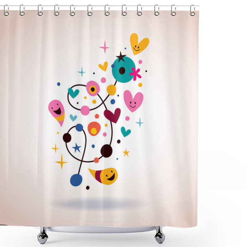 Personality  Retro Abstract Illustration With Cute Characters Shower Curtains