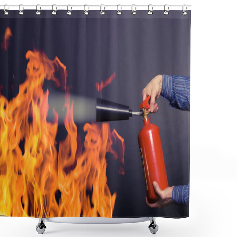 Personality  Man With Extinguisher Fighting A Fire Shower Curtains