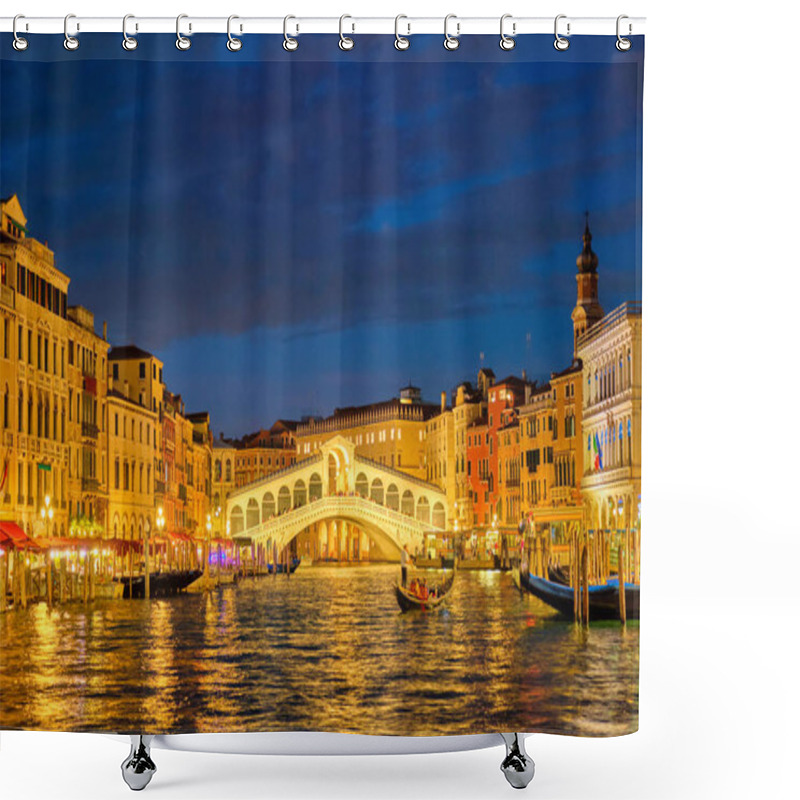 Personality  Rialto Bridge Ponte Di Rialto Over Grand Canal At Night In Venice, Italy Shower Curtains