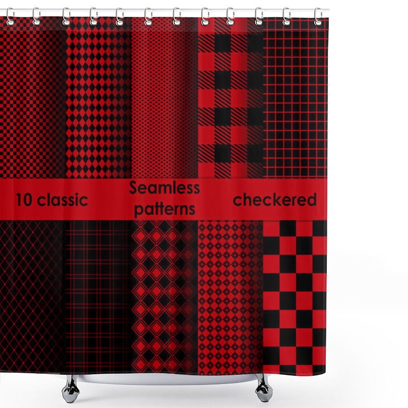 Personality  Set Of Checkered Simple Red And Black Fabric Seamless Pattern. Shower Curtains