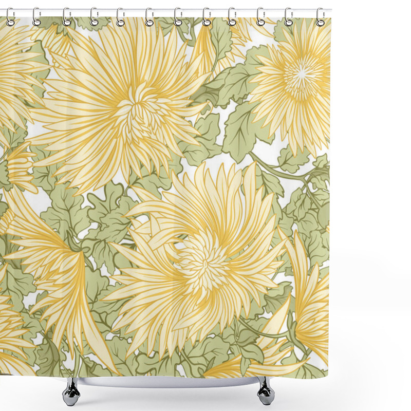 Personality  Chrysanthemum. Seamless Pattern Of Yellow Japanese Chrysanthemum Shower Curtains