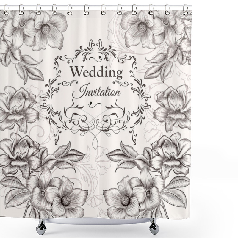 Personality  Vector Hand Drawn Invitation Design In Classic Floral Style Shower Curtains