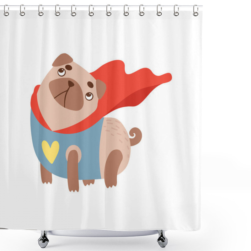 Personality  Cute Pug Dog In Superhero Costume, Funny Friendly Animal Pet Character Vector Illustration Shower Curtains