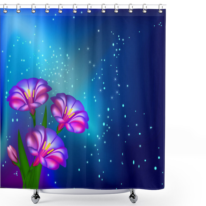 Personality  Night Background With Flowers And Stars Shower Curtains