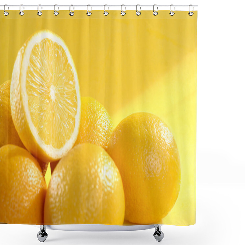 Personality  Group Of Lemon On Yellow Background Shower Curtains