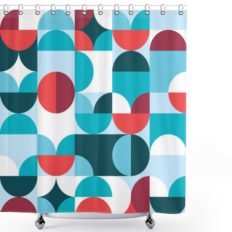 Personality  Retro 60's And 70's Style Vector Seamless Minimalist Pattern - 60's And 70's Geometric Textile Design With Circles And Abstract Shapes  Shower Curtains