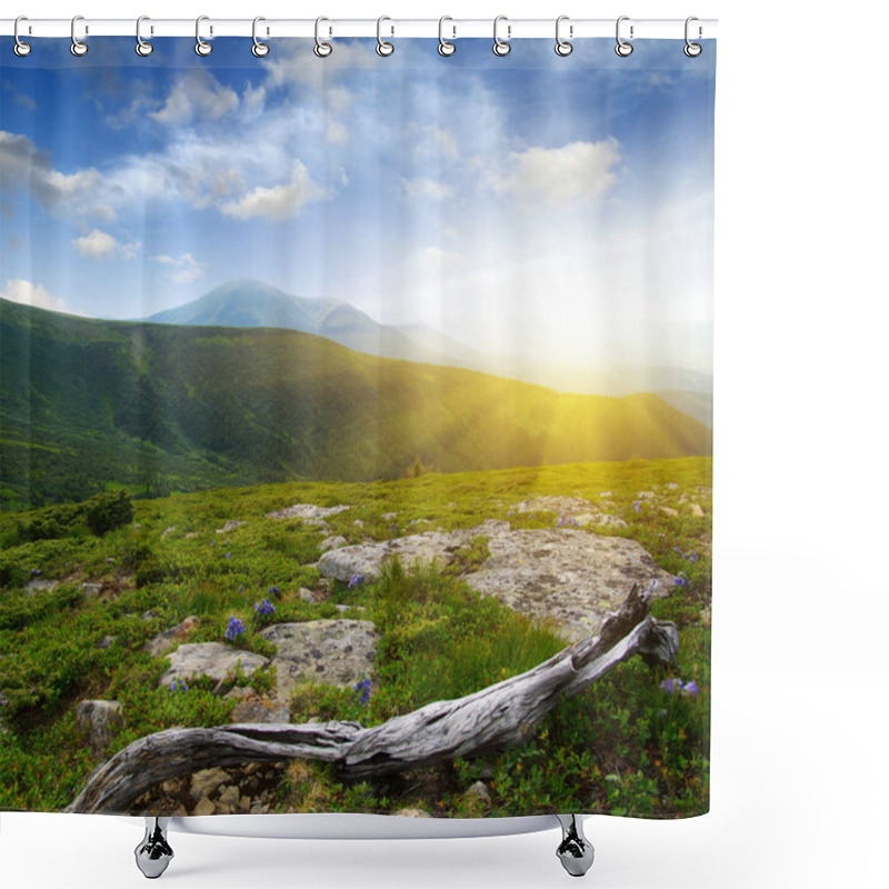 Personality  Mountain Landscape With The Sun Shower Curtains