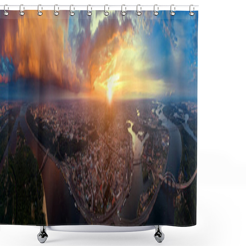 Personality  A Big Panorama Of The City Of Kiev On Podol At Sunset. Shower Curtains