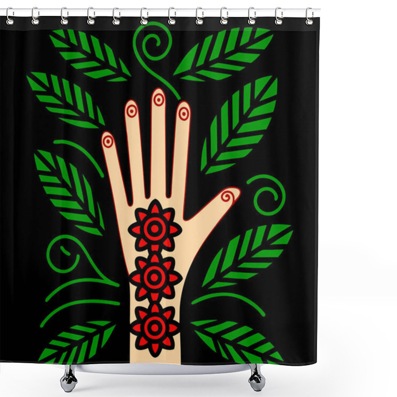 Personality  Minimalist Hand Mehndi Design With Floral Mandala Pattern Vector Illustration Shower Curtains