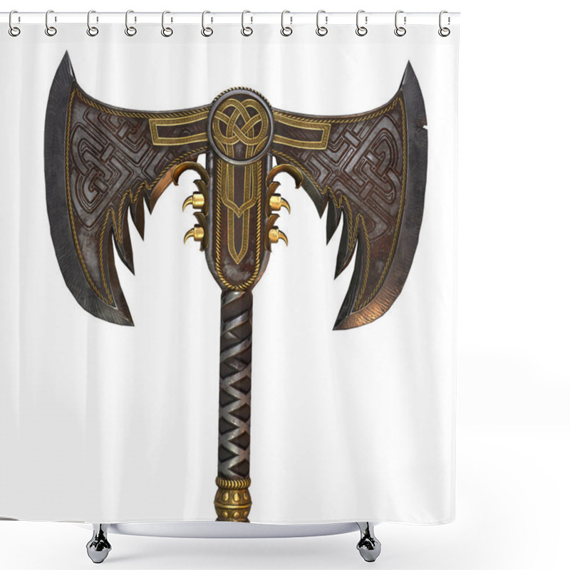 Personality  Viking Fantasy Two-handed Ax On An Isolated White Background. 3d Illustration Shower Curtains