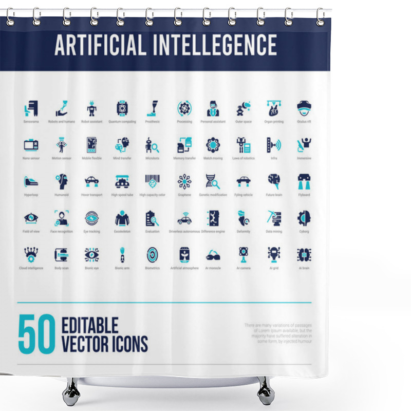 Personality  50 Artificial Intellegence Concept Filled Icons Shower Curtains