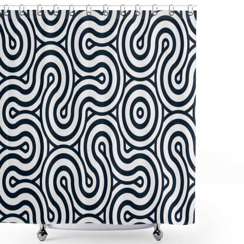 Personality  Colorful Tile With Seamless Random Interweaving Wavy Lines Pattern, Connection Art Background Design Illustration   Shower Curtains