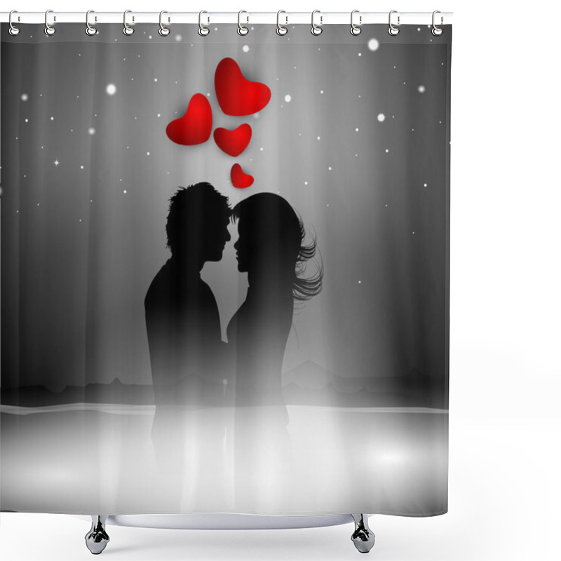 Personality  Valentines Day Night Background With Silhouette Of Couple Showin Shower Curtains