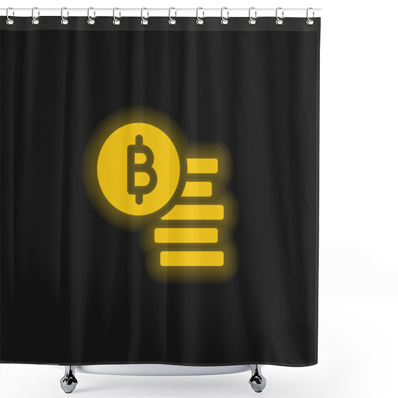 Personality  Bitcoin Yellow Glowing Neon Icon Shower Curtains