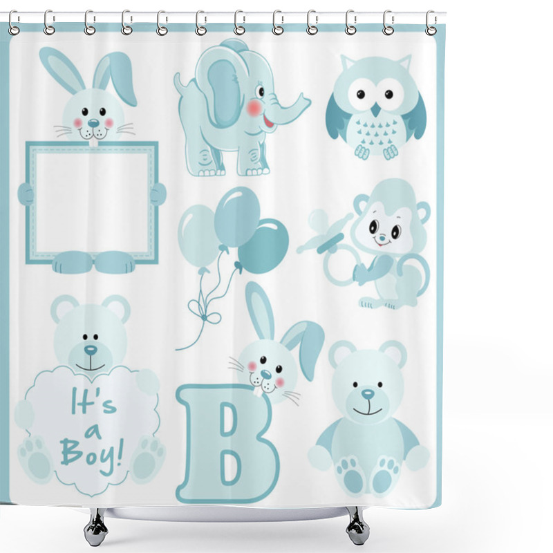 Personality  Baby Boy Blue Animals Digital Clipart Shower Curtains