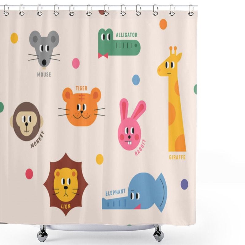 Personality  Set Of The Animals' Heads, Alligator, Rabbit, Tiger, Mouse, Monkey, Lion, Elephant, Giraffe Shower Curtains