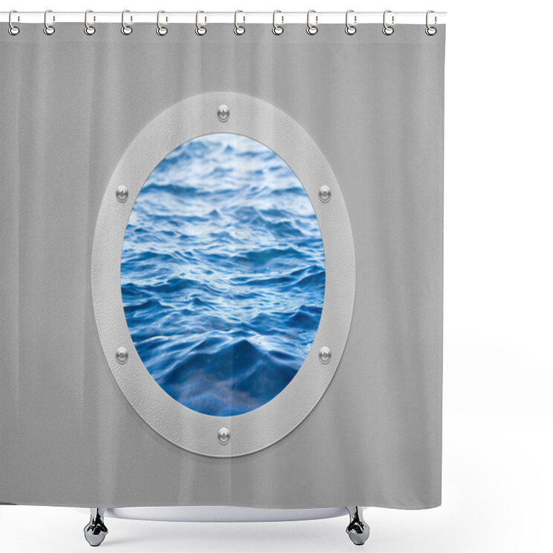 Personality  Round Porthole And Sea Wave Shower Curtains