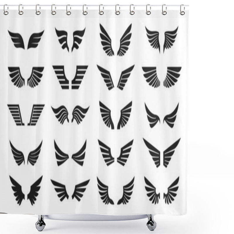 Personality  Set Of Black Wings Icons. Wings Badges. Collection Wings Badges. Vector Illustration Shower Curtains