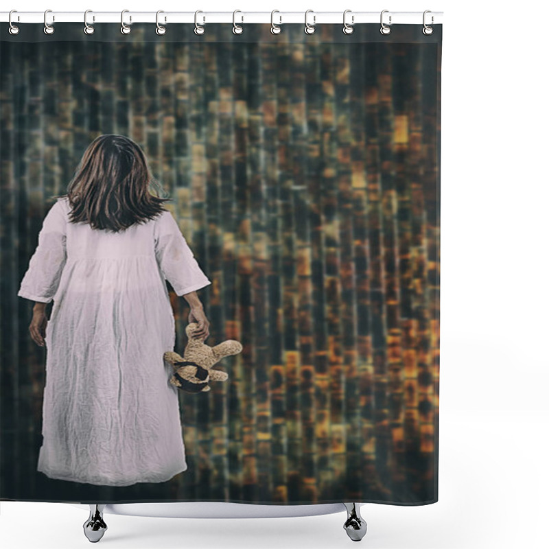 Personality  Halloween Festival Concept. Ghost Girl In The Blood With White Dress Shower Curtains