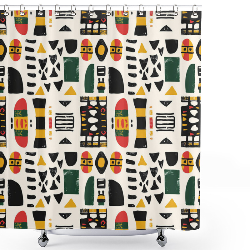 Personality  The Seamless Pattern Background Is Inspired By African Tribal Patterns, Intricate Geometric Shapes, And Tribal Symbols. Shower Curtains