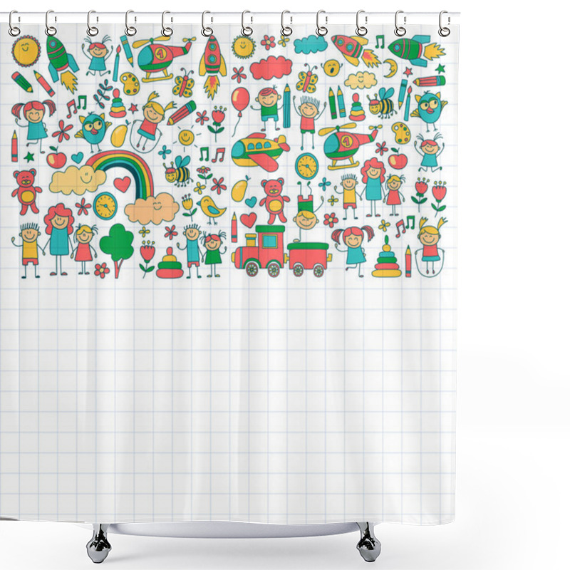 Personality  Vector Set Of Kindergarten Images Shower Curtains