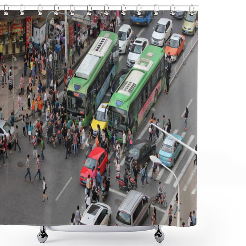 Personality  Chinese Pedestrians Jaywalk Across A Road At A Red Light In Wuhan City, Central Chinas Hubei Province, 10 May 2013 Shower Curtains