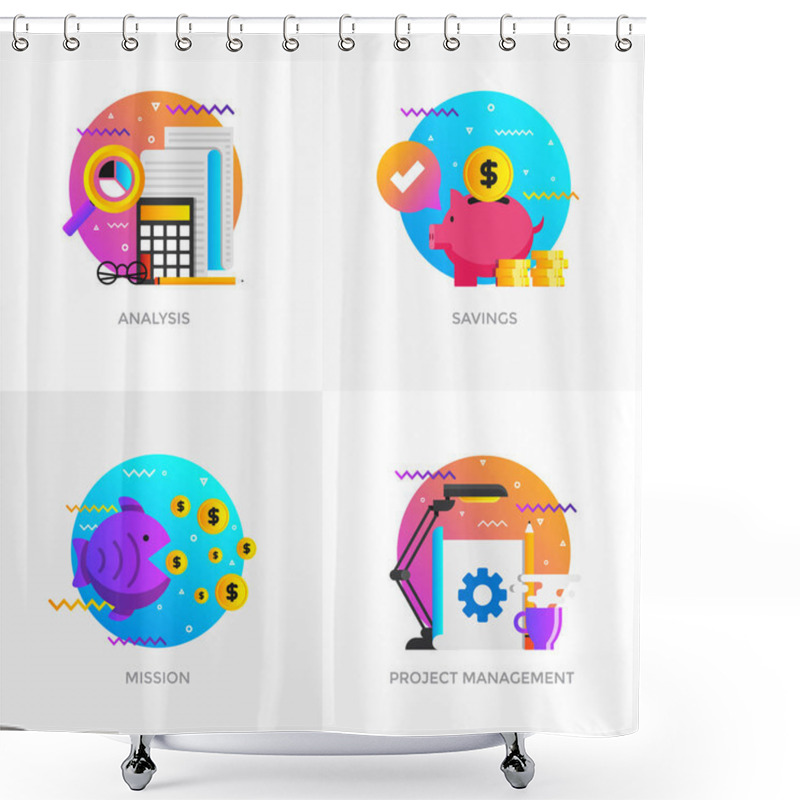 Personality  Flat Designed Concepts - Analysis, Savings, Mission And Project  Shower Curtains