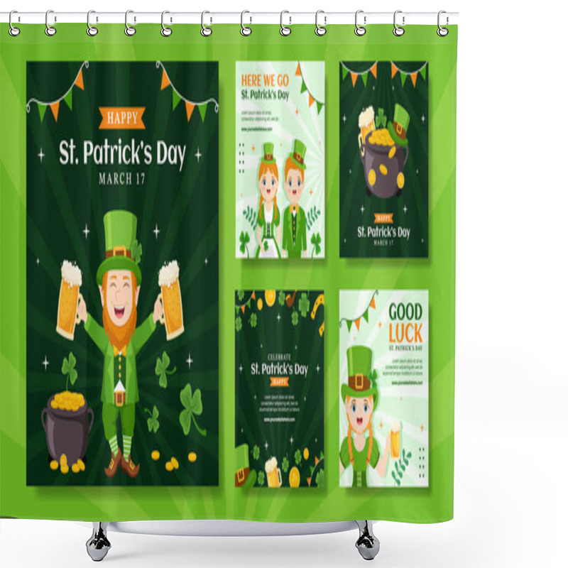 Personality  Happy St Patricks Day Social Media Post Flat Cartoon Hand Drawn Templates Illustration Shower Curtains