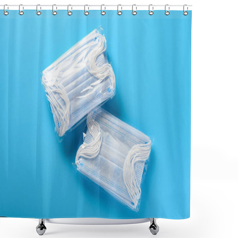 Personality  Packs Of  Medical Face Masks For Children On A Blue Background Shower Curtains