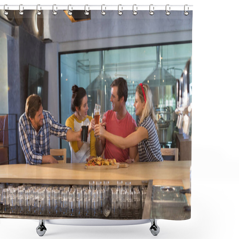 Personality  Happy Friends Toasting Drinks At Bar Counter Shower Curtains