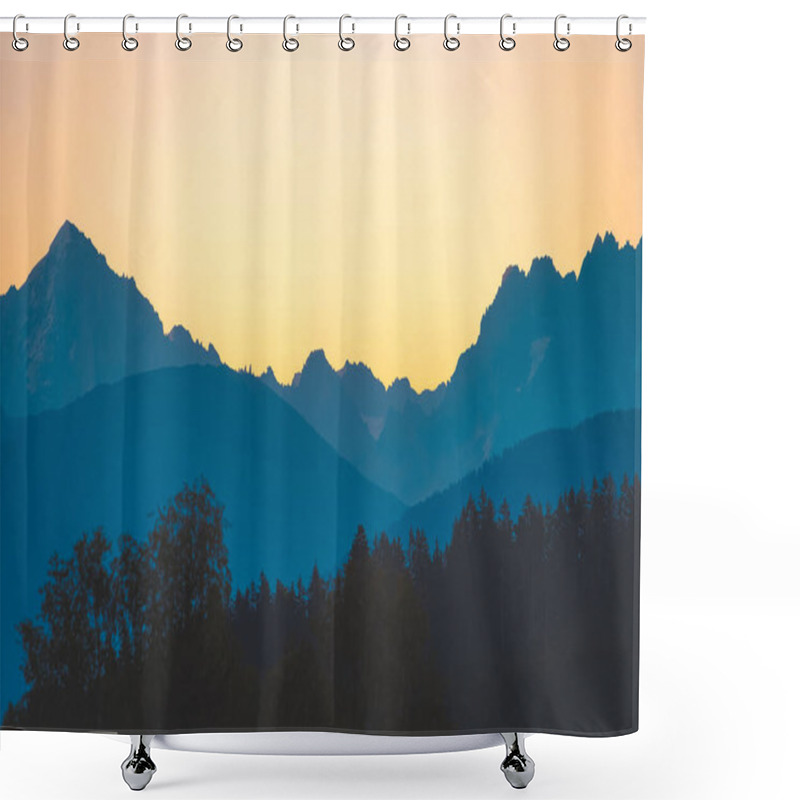 Personality  Colorful Sunset Views Of The Mont Blanc Mountain Glacier. Popular Tourist Attraction. Picturesque And Gorgeous Scene. Panorama Of Snow Mountain Range Landscape. Mont Blanc Massif, Alps, France.  Shower Curtains