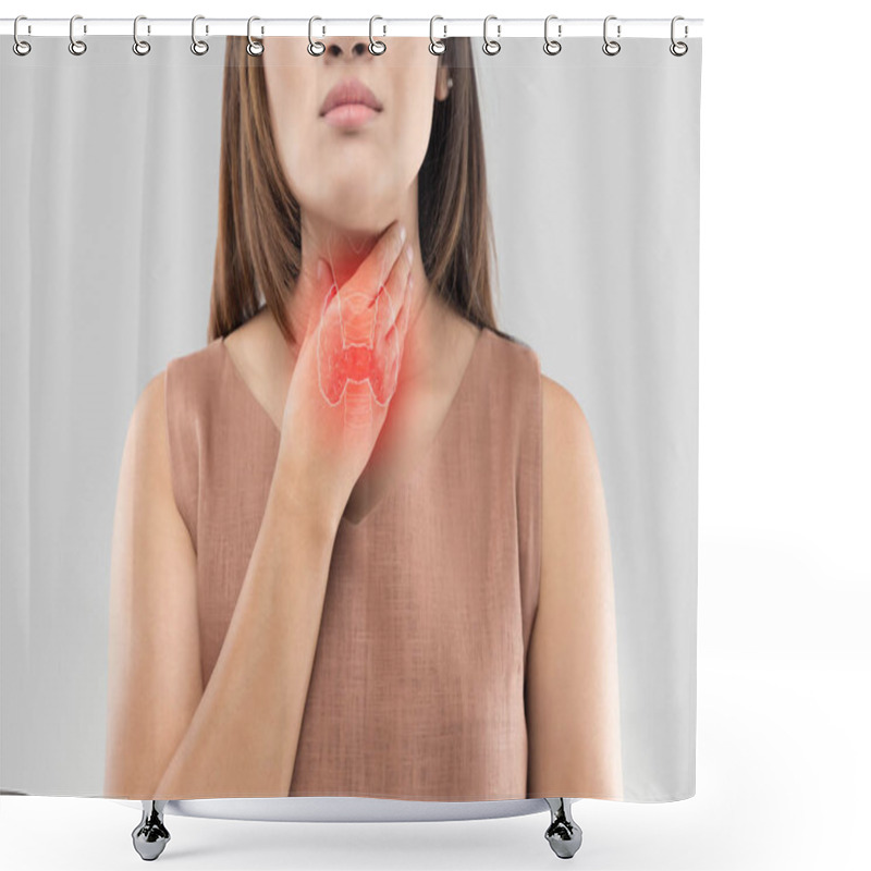 Personality  Sore Throat Woman On Gray Background Shower Curtains