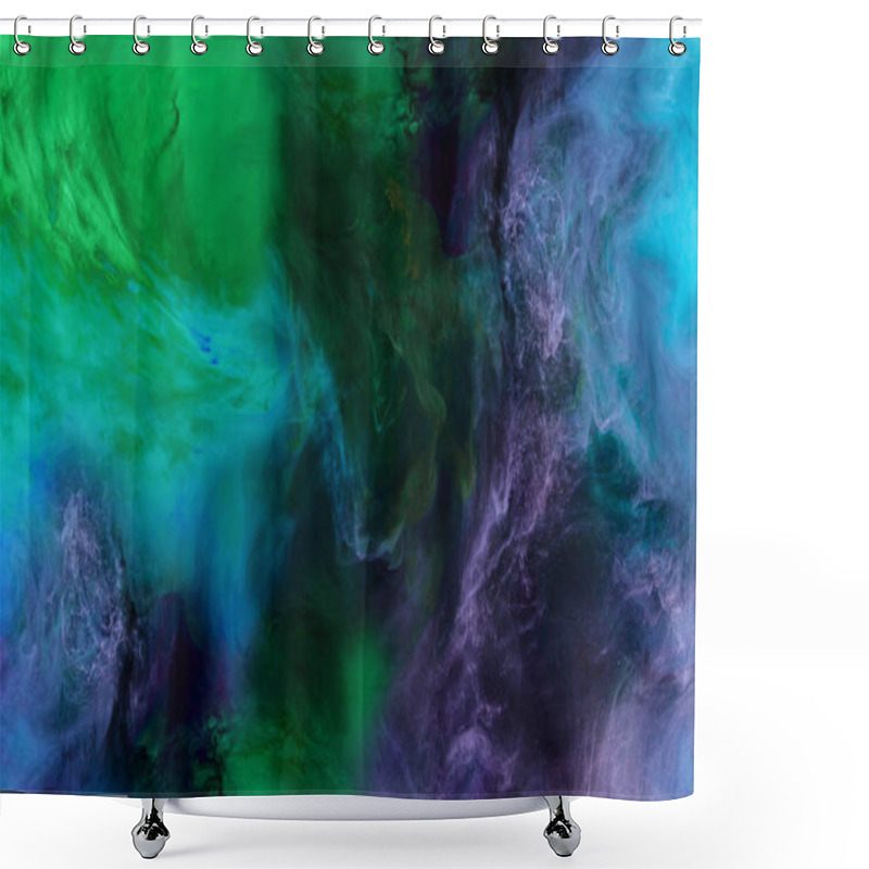 Personality  Artistic Texture With Blue, Purple And Green Paint Swirls Looks Like Space Shower Curtains