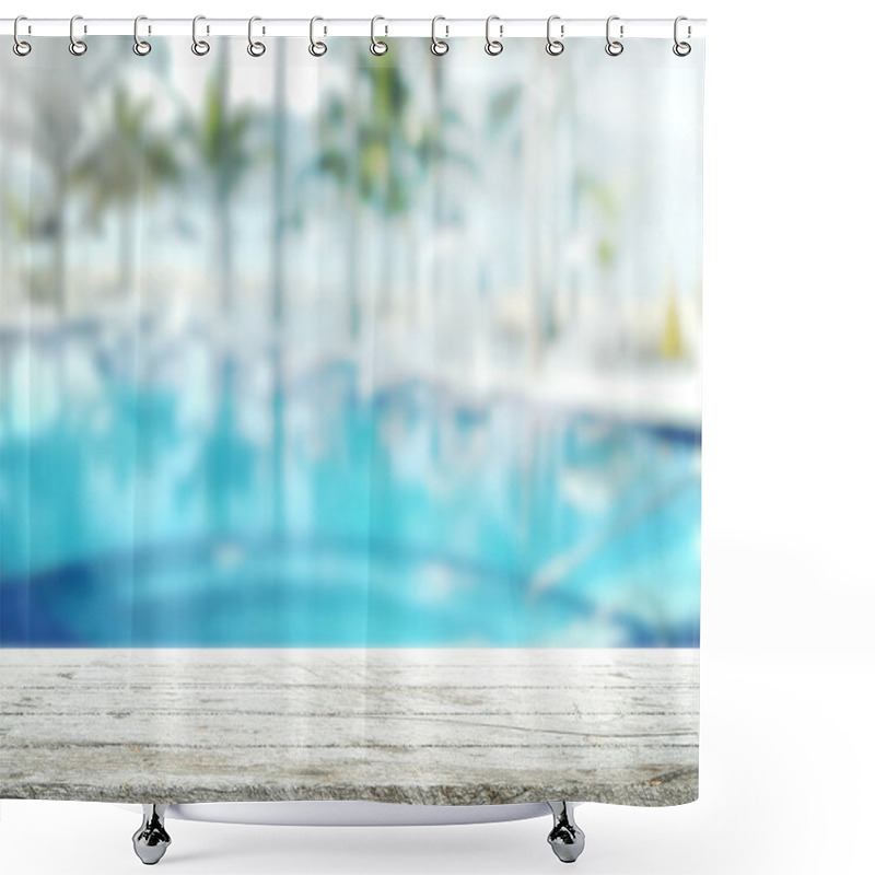 Personality  Wood Table  Top Background And Pool 3d Render Shower Curtains