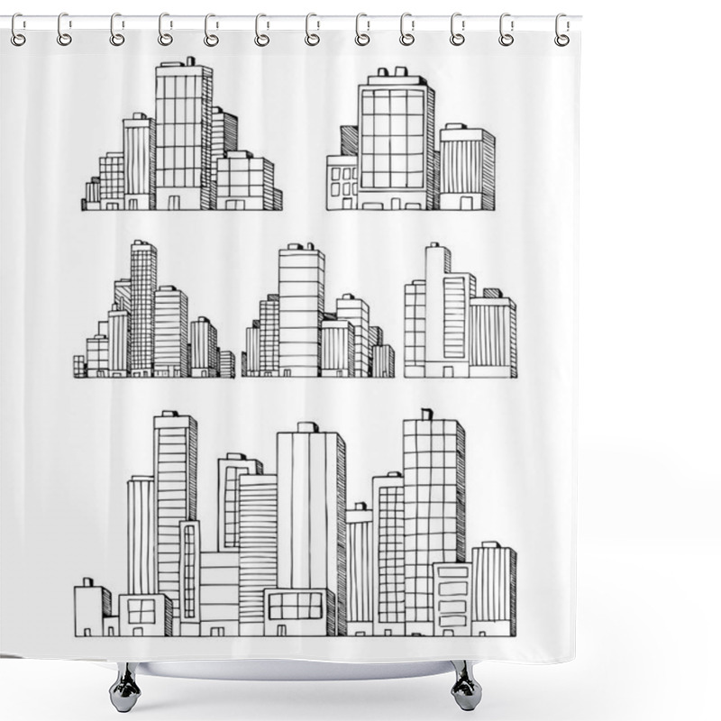 Personality  Hand Drawn Urban Vector Buildings Skyscrapers Shower Curtains