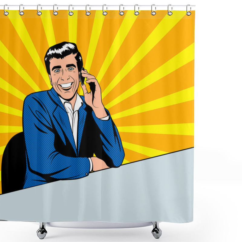 Personality  Businessman Speaking By Phone Shower Curtains