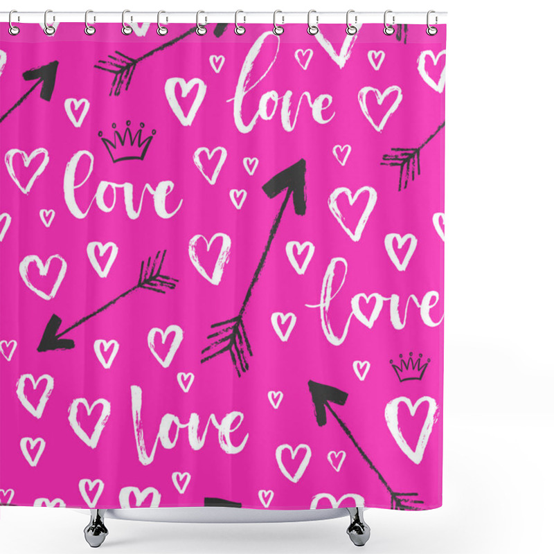 Personality  Vector Fashion Seamless Pattern With Hearts On Happy Valentines Day. Doodle Style Shower Curtains