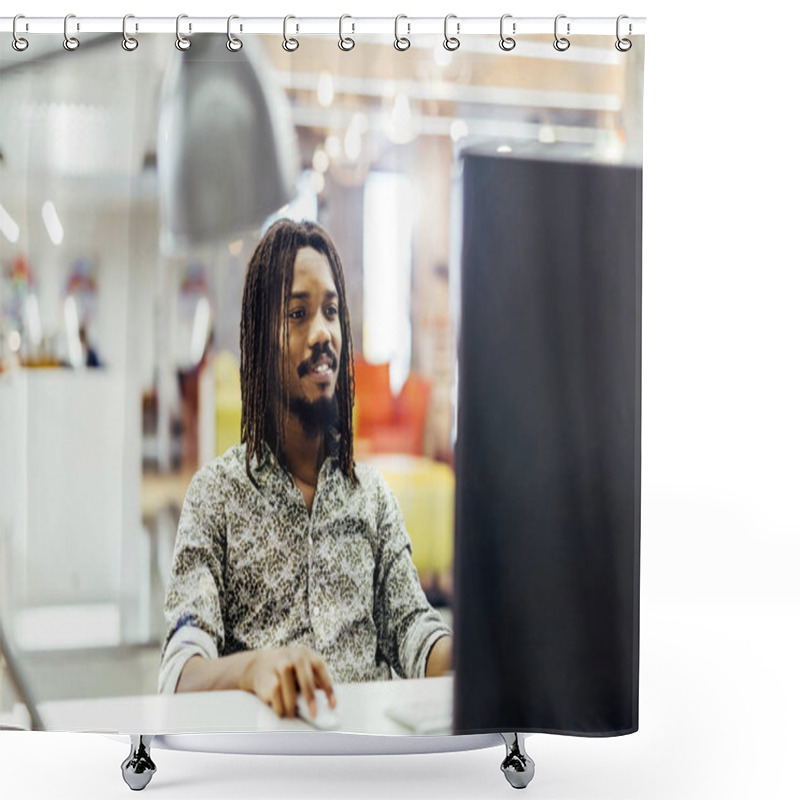 Personality  Handsome Designer Working On A Computer Shower Curtains