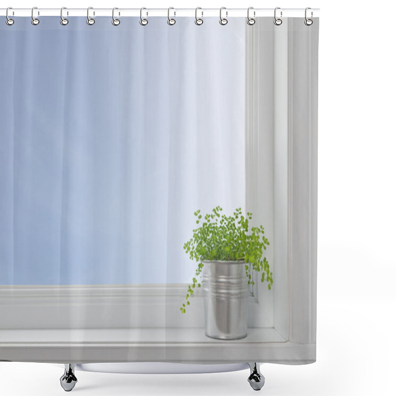 Personality  Green Plant On A Window Sill, In A Modern Home Shower Curtains