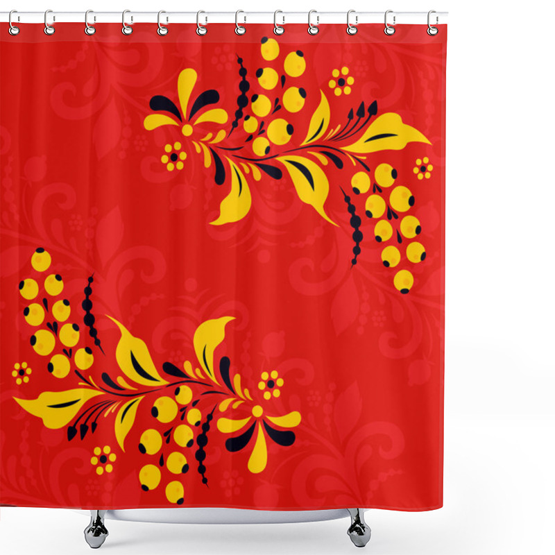 Personality  Card With Frame In Style Khokhloma Shower Curtains